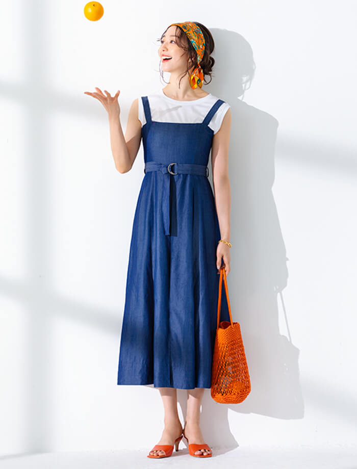 デニム風ジャンスカワンピース